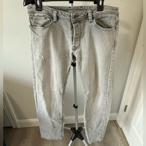 Diesel Viker Jeans Mens 34x32 Gray Moto Biker Distressed Damaged Button Fly